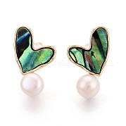 Серьги-гвоздики из натурального жемчуга в форме сердца из латуни PEAR-N017-07D