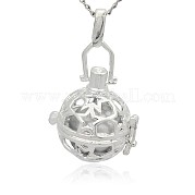 Silver Color Plated Brass Hollow Round Cage Pendants KK-J226-08S