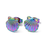 Ion Plating(IP) 304 Stainless Steel Shell Stud Earrings for Women EJEW-I285-13MC