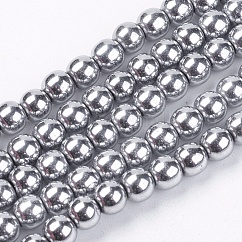 No magnético hematites sintética abalorios hebras, Grado A, redondo, platinado, 6mm, agujero: 1.5~2 mm, aproximamente 65~70 pcs / cadena