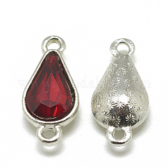 Connecteurs de liens de verre d'alliage, larme, platine, rouge, 21x10x5~6mm, Trou: 2mm