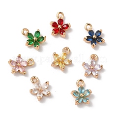 Breloques en laiton, avec la glace, fleur, or, couleur mixte, 10x8x4mm, Trou: 1.2mm