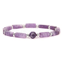 Bracelets extensibles en perles d'améthyste naturelle pour hommes et femmes, cuboïde