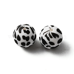Perlas de silicona, redondo con estampado de vaca, negro, 15x15mm, agujero: 2 mm