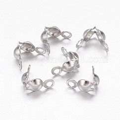 Puntas de cuentas de acero inoxidable 304 resistentes al deslustre, termina la calota, cubierta de nudo de concha, color acero inoxidable, 8.5x4mm, agujero: 1.5 mm