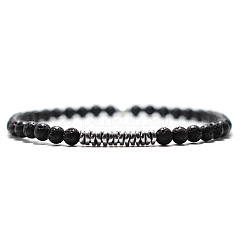 Pulseras de cuentas de piedra de lava redondas naturales para hombres, con chip de hematita no magnético