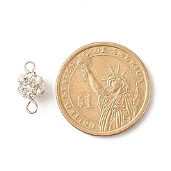 真鍮製クリスタルラインストーンコネクターチャーム  304ステンレススチールループ付き  ラウンド  銀  15x6.5mm  穴：2mm&nbsp;PALLOY-JF01361-03