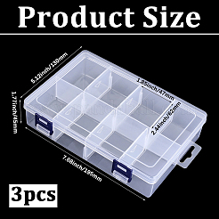 3個 8グリッド PPプラスチック調節可能な仕切りボックス  長方形  透明  19.5x13x4.5cm  内径：6.2x4.7のCM&nbsp;CON-PA0001-13