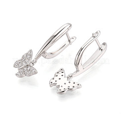 Серьги-кольца-бабочки из латуни с микропаве и прозрачным фианитом EJEW-T048-28P