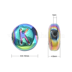 100PCSガラスビーズ  頭文字付きのフラットラウンド  ミックスカラー  9.5~10x4.5mm  穴：1mm&nbsp;GLAA-CJ0002-22