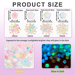 200個 4スタイル 蓄光樹脂デコデンカボション  暗闇で光る  花  ミックスカラー  5.5~13x3~6.5mm  50個/スタイル&nbsp;RESI-TA0003-54