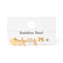 6 шт. серьги-гвоздики Ocean Series из нержавеющей стали 304&nbsp;EJEW-K268-91G