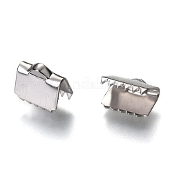 変色しない304ステンレススチールリボンカシメエンドパーツ  長方形  ステンレス鋼色  7x8.5x5mm  穴：1mm  1mm内径&nbsp;STAS-C018-22P-01