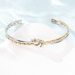 Bracelets manchettes ouvertes à nœud en acier inoxydable 304 bicolore pour femmes&nbsp;SA-CBA2192-05GP-03