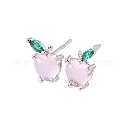 Серьги-гвоздики в форме яблока с микропаве из кубических цирконий из латуни EJEW-L278-04P