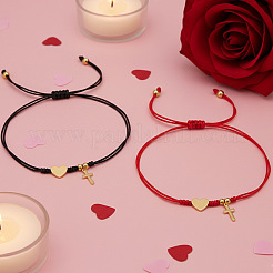 2 Stück Messing-Armbandset mit Herz und Kreuz&nbsp;WL1100-3