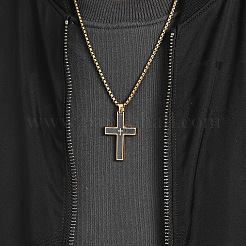 Мужские ожерелья с подвеской в виде креста из нержавеющей стали 304 с деревянными элементами&nbsp;FS-WGA9A37-03