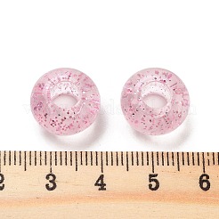 クリアアクリルヨーロピアンビーズ  大穴ビーズ  光り輝く粉  ロンデル  ピンク  14x8.5mm  穴：5.5mm  約537個/500g&nbsp;TACR-P009-A01-10