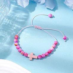 Синтетические браслеты из бисера из белого океанского нефрита BJEW-JB11016-05