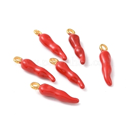 真鍮製エナメルペンダント  豊饒の角  イタリアの角cornicello  ゴールドカラー  レッド  20.5x4.5x4mm  穴：2mm&nbsp;X-PALLOY-H003-1G