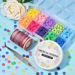 Diyheishiサーファーブレスレットメイキングキット  ポリマークレイディスクビーズを含む  ピンセット  伸縮性のあるポリエステル糸  ミックスカラー  ビーズ：1544個/セット&nbsp;DIY-YW0005-69