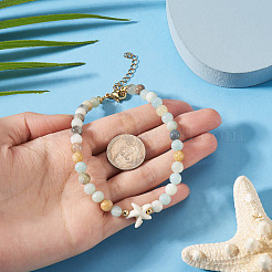 Bracelets de cheville ronds en perles d'amazonite&nbsp;AJEW-TA00061