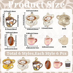36個6スタイルアロイエナメルペンダント  コーヒーをテーマにしたチャーム  ミックスカラー  17~25.5x11~24x1~2.5mm  穴：1.6~1.8mm  6個/スタイル&nbsp;ENAM-SC0008-02