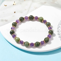 Natürliches Amethyst- und chinesisches Jade-Stretch-Armband&nbsp;BJEW-TA00453