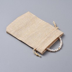 ストレッチキッズブレスレット  真鍮のビーズで  天然淡水パールビーズと黄麻布の包装袋の巾着袋を等級分けする  フラットラウンド  ホワイト  1-3/4インチ（4.5cm）&nbsp;BJEW-JB04622-04