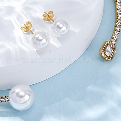 Круглые пластиковые серьги-гвоздики с имитацией жемчуга и прямоугольные ожерелья-чокеры с кубическим цирконием и стразами SJEW-U003-06G