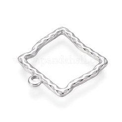 変色しにくい304ステンレススチールペンダント  テクスチャ  正方形  ステンレス鋼色  17x15.5x1mm  穴：1.4mm&nbsp;STAS-G214-57P
