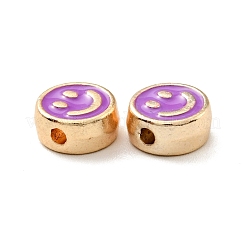 合金エナメルビーズ  ゴールドカラー  笑顔とフラットラウンド  暗い蘭  8x4mm  穴：1.6mm&nbsp;FIND-E029-01G-07