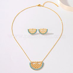 Комплекты серег-гвоздиков и ожерелий с подвесками из лунной латуни с микропаве из кубического циркония PY8042