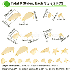 16 шт. 8-х стилевые латунные волочильные серьги-гвоздики KK-PH0002-87