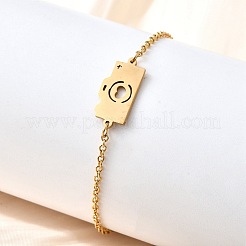 201 камера из нержавеющей стали с браслетами в форме сердца&nbsp;BJEW-B128-04G