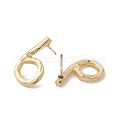 女性のための925つのスターリングシルバーピン付き真鍮数字スタッドピアス  NUM。6  20x11.5mm  ピン：0.7mm&nbsp;EJEW-A077-01F