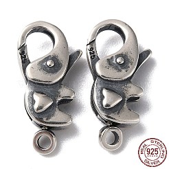 タイスターリングシルバーカニカン925個  ハートを象  スタンプ925個付き  アンティークシルバー  20x10x5mm  穴：1.8mm&nbsp;STER-D003-59B-AS