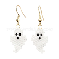 Серьги-подвески из стеклянных бусин ручной работы в виде призрака на тему Хэллоуина EJEW-MZ00478