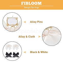 2 пара двухцветных серег-гвоздиков из сплава с подвесками в виде бантов из ткани EJEW-FI0003-28