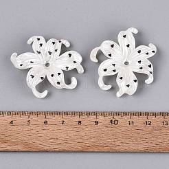 CCBプラスチックビーズ  ハートの付いたアイリスの花  ブラック  40~40.5x44~45x9~10mm  穴：2.8mm&nbsp;PL-N007-01A