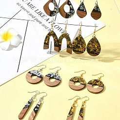 Наборы для самостоятельного изготовления сережек из непрозрачной смолы и орехового дерева&nbsp;DIY-FS0007-84