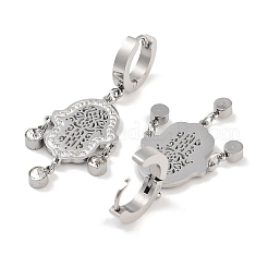 Boucles d'oreilles pendantes en acier inoxydable 304 avec main de Fatma creuse&nbsp;EJEW-L283-079P