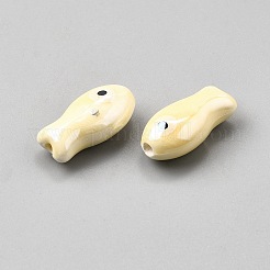 手作りの陶器ビーズ  魚の形  ファミーユは磁器バラ  ライトゴールデンロッドイエロー  20x10x8mm  穴：2mm&nbsp;PORC-WH0023-003J