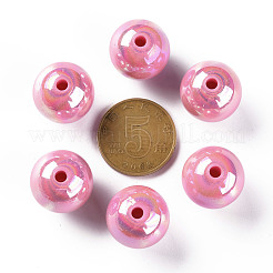 不透明なアクリルビーズ  ABカラーメッキ  ラウンド  ショッキングピンク  16x15mm  穴：2.8mm&nbsp;X-MACR-S370-D16mm-A02