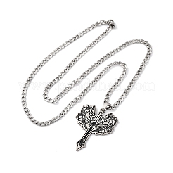 Мужские ожерелья из витой цепи с подвеской в виде меча и креста-дракона из нержавеющей стали 201 NJEW-S440-02AS