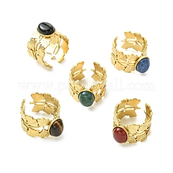 Offene Manschettenringe aus natürlichem Karneol/schwarzem Achat/Tigerauge/Lapislazuli/Moosachat&nbsp;RJEW-JR01079-03