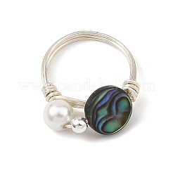 Anillos de alambre de cobre ecológico con conchas naturales de abulón/paua.&nbsp;RJEW-JR01086-02