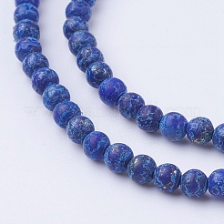 Окрашенные природные лазурит бисер пряди круглые&nbsp;G-G735-06F-4mm