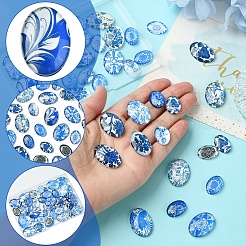 40 шт. 2 стиля цветочных украшений стеклянные овальные плоские кабошоны GGLA-FS0001-10