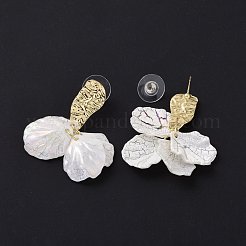 アクリルイミテーションシェルダングルイヤリング  女性用アロイクラスタードロップイヤリング、スターリングシルバーピン925本付き  ホワイト  45mm  ピン：0.8mm&nbsp;EJEW-L281-05LG